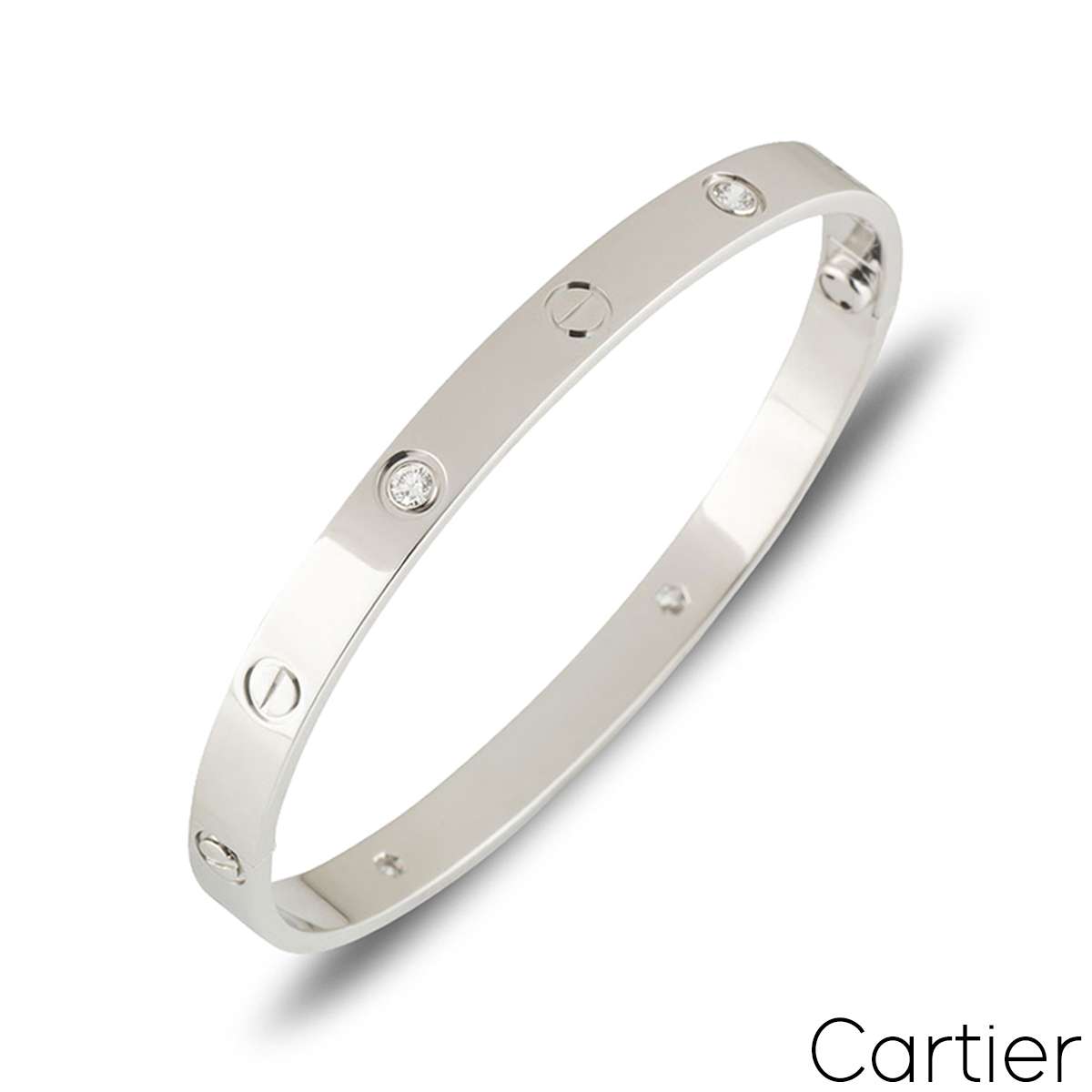 Cartier White Gold Half Diamond Love Bracelet Size 20 B6035820